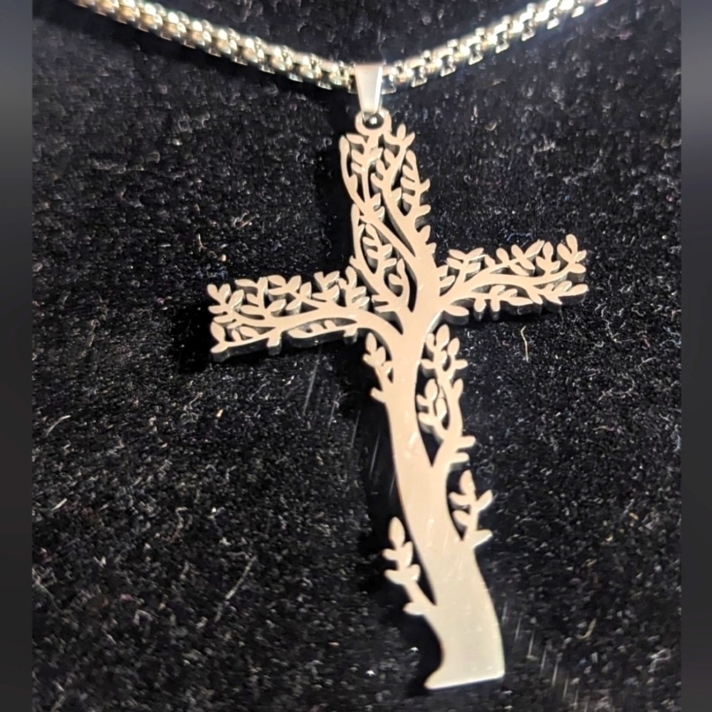 Cross design as Leafing Tree Necklace